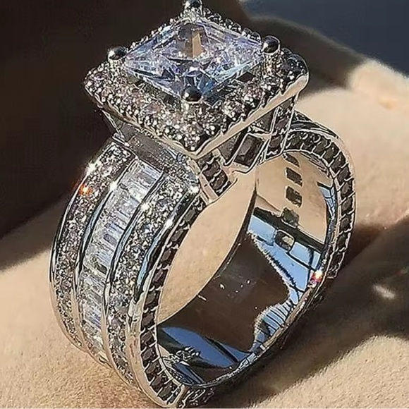 Anthropologie Jewelry - New! Women wedding luxury Silver  plated Diamond Ring